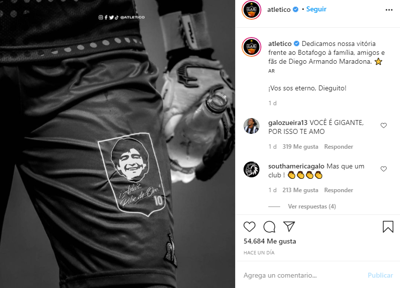 El short del Atlético Mineiro en honor a Diego Maradona.