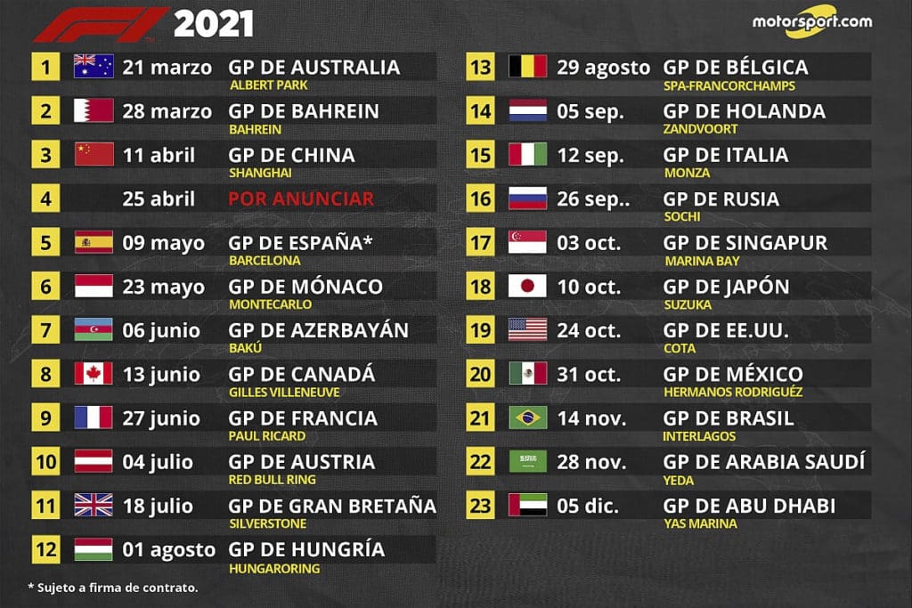 Calendario oficial de 2021