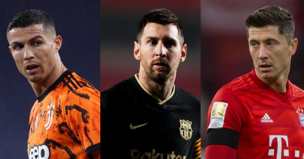 Cristiano Ronaldo, Lionel Messi y Robert Lewandowski.