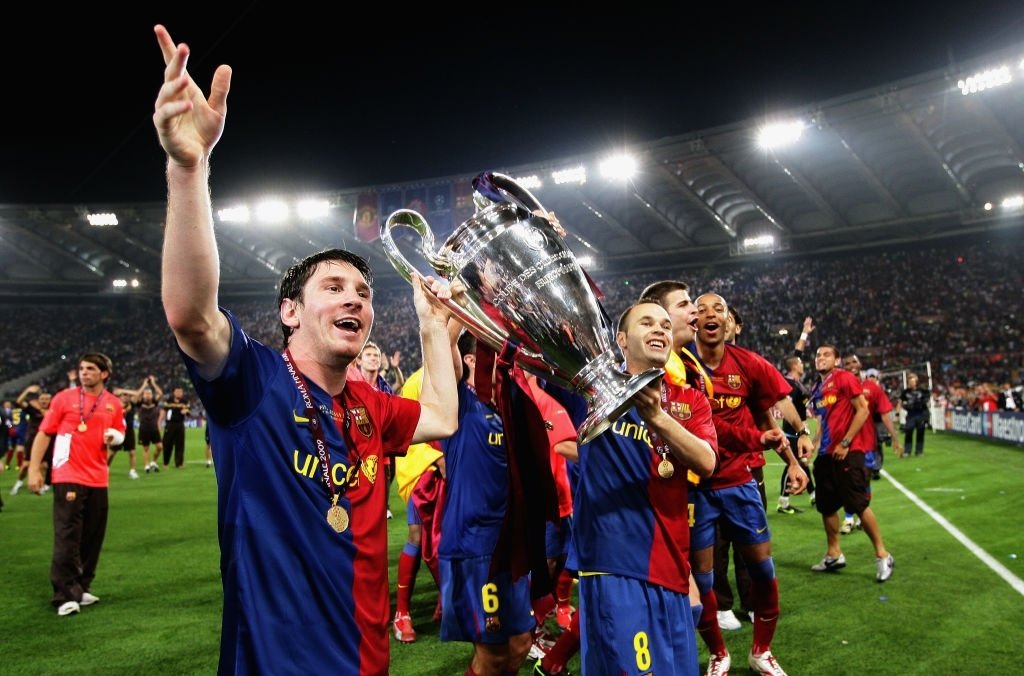 El festejo de Lionel Messi en la Champions de 2009.