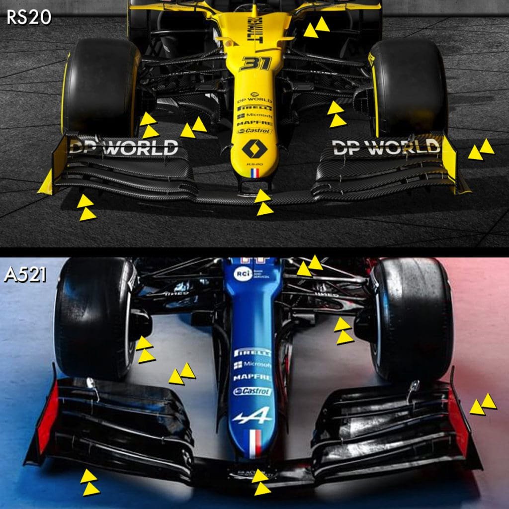 La nariz del Renault y de Alpine en esta comparativa.