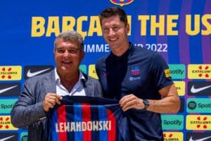 Joan Laporta y el nuevo fichaje del FC Barcelona, Robert Lewandowski