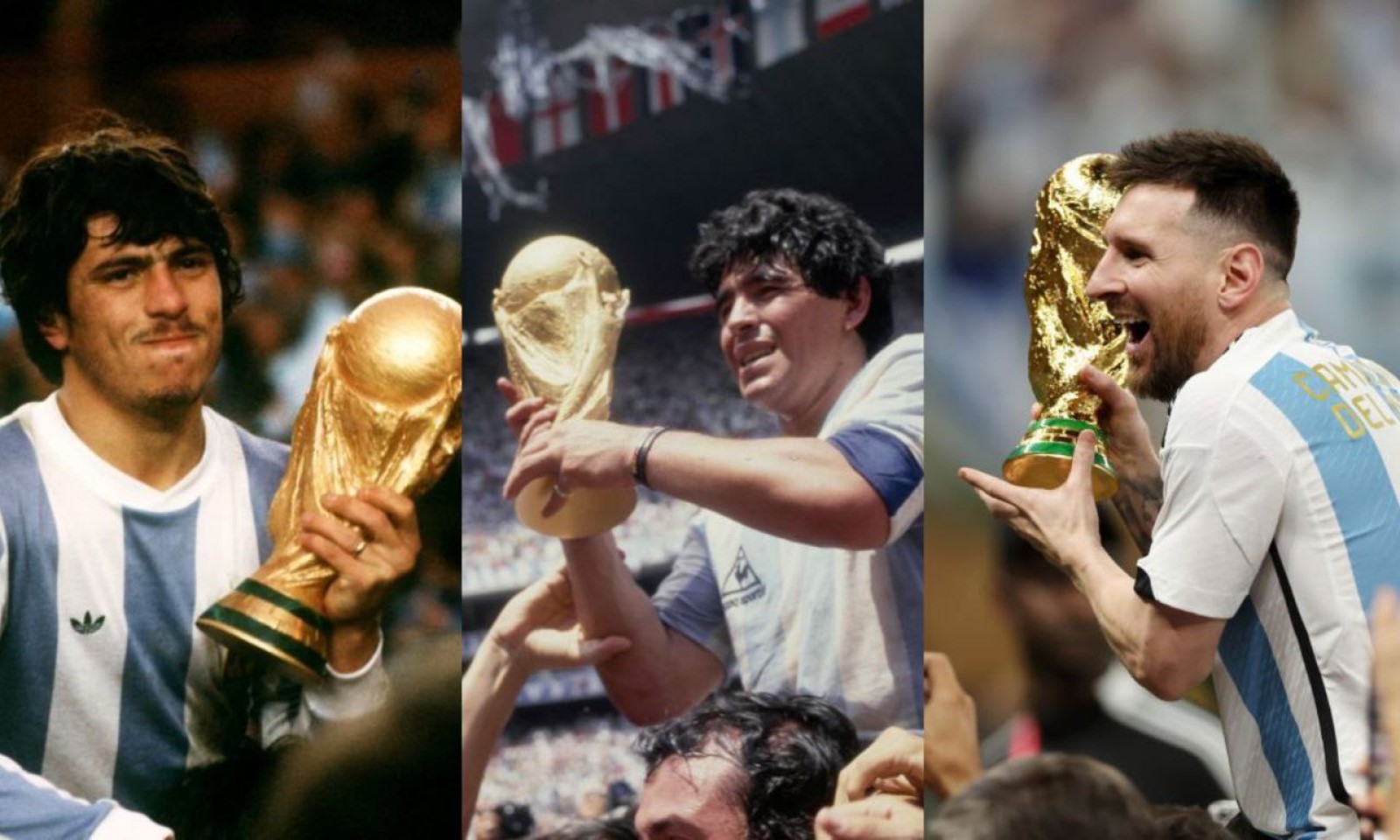 Passarella, Maradona y Messi, capitanes de Argentina en los mundiales de 1978, 1986 y 2022