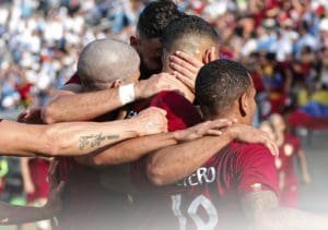 La celebración de Venezuela en el gol de Herrera. Foto: FVF.