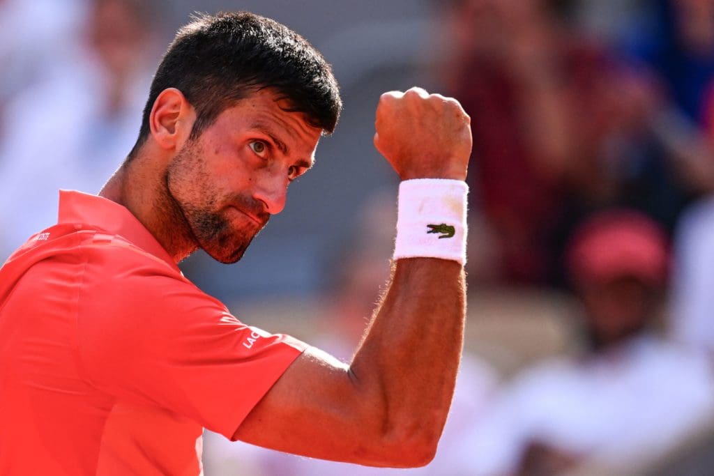 Djokovic celebrando la victoria contra Alcaraz en semifinales.