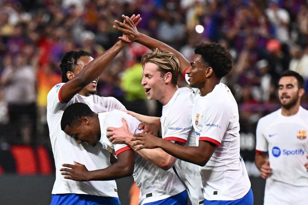 El FC Barcelona celebra luego del gol de Ansu Fati al minuto 55'