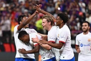 El FC Barcelona celebra luego del gol de Ansu Fati al minuto 55'