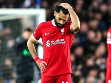 Mohamed Salah en la derrota de Liverpool ante Everton.