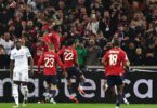 Lille celebra el gol de Jonathan David para el triunfo sobre Real Madrid.