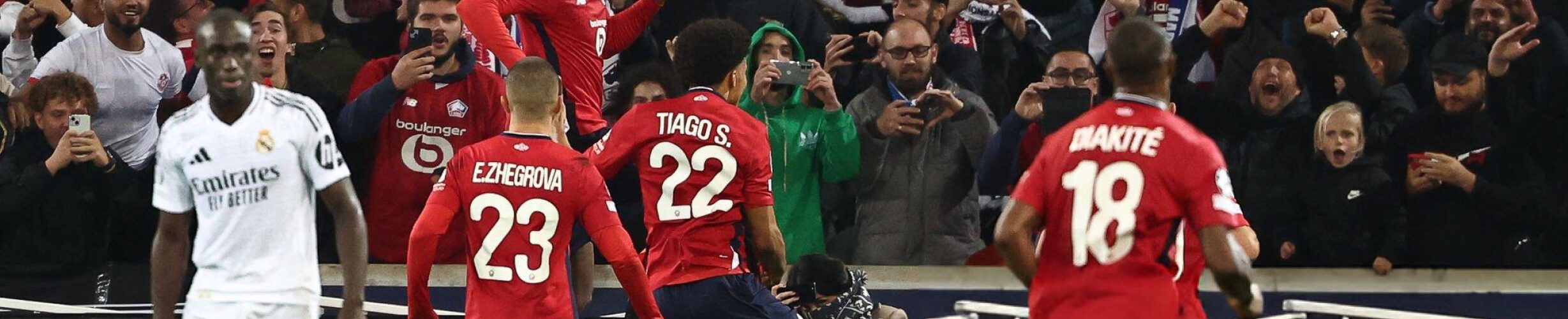 Lille celebra el gol de Jonathan David para el triunfo sobre Real Madrid.