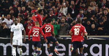 Lille celebra el gol de Jonathan David para el triunfo sobre Real Madrid.