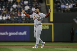 Willson Contreras #40 of the Cardenales de San Luis pretendido por Mets de Nueva York