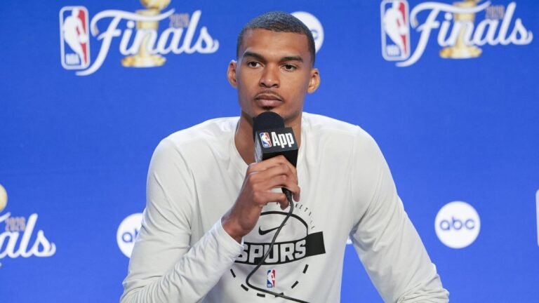 Home 29 Jun 5, 2026; San Antonio, Texas, USA; San Antonio Spurs forward Victor Wembanyama (1) speaks with the media after the game between the Spurs and the Knicks in game two of the 2026 NBA Finals at Frost Bank Center. Mandatory Credit: Daniel Dunn-Imagn Images