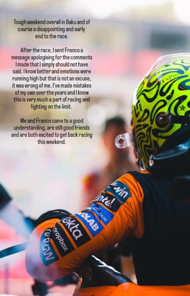 Norris se disculpa con Colapinto tras pedir su suspensión de la F1 5 Norris